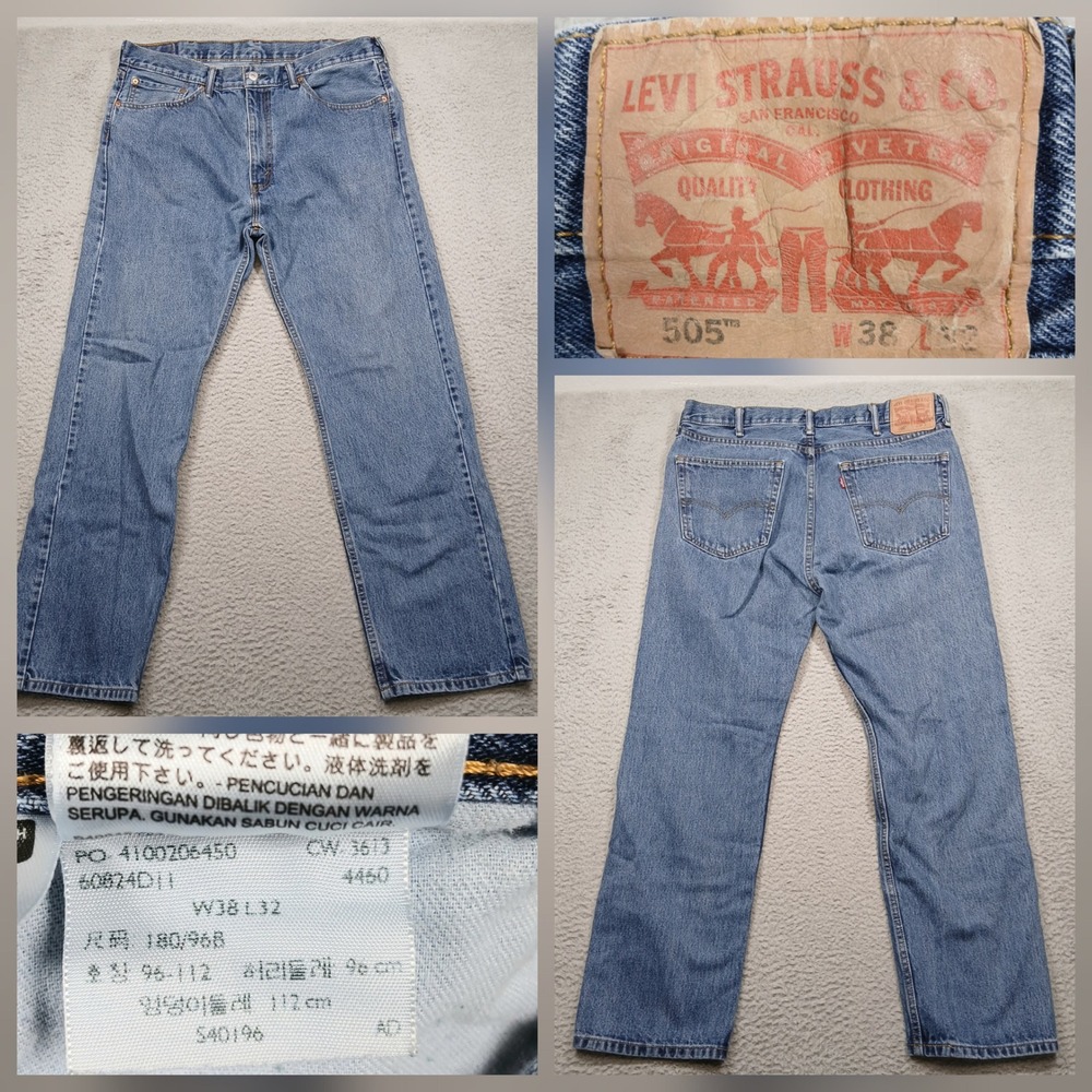 Levi's 505 Regular Fit Jeans Men's 38x32 Blue Denim Straight Leg Classic